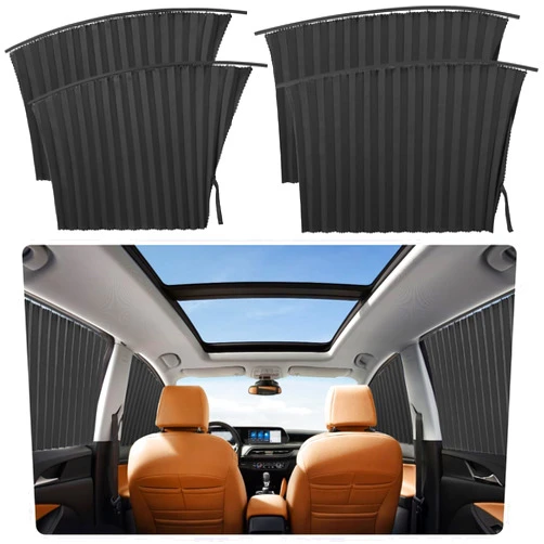 Wplhb 4 Pcs Car Side Window Sun Shades - Car Magnetic Track Blinds Curtains, Car Window Curtains, Car Summer Sunshade Accessories, Protecting Infant Sleep Privacy Sun Shades（Black）