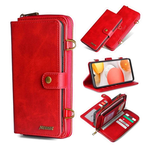Soyeacrg Crossbody Wallet Case for Samsung Galaxy A42(5G),Magnetic Detachable PU Leather Flip Folio Cover Handbag Zipper Pocket Card Slots Kickstand with Detachable Strap