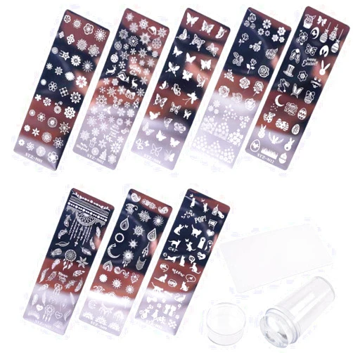 PIAOPIAONIU 8 Pcs Christmas Nail Art Stamp Plates Nail Stamping Templates Snowflake Reindeer Flower,Cartoon Pattern Image Plates with Plastic Scraper and Polish Stamper for DIY Nail Art Decorations