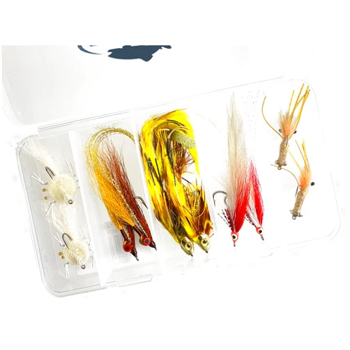 RiverBum Saltwater Fly Fishing Flies Assortment Kit with Fly Box, Deceiver, Clouser, Crab, Candyman, Shrimp - 10 Piece