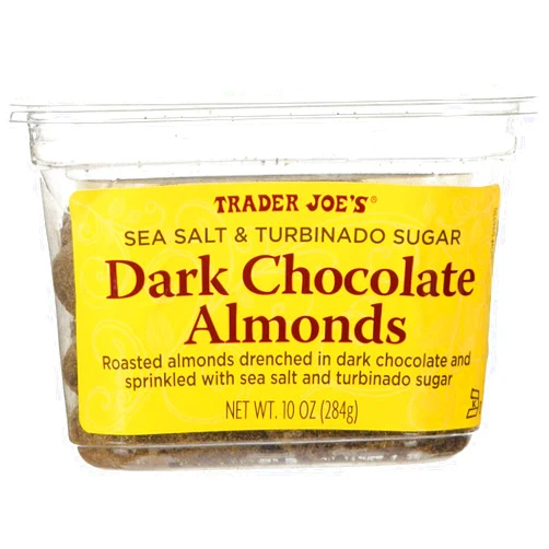 TJ's Trader Joe's Sea Salt & Turbinado Sugar Dark Chocolate Almonds 10 Oz. (3 Pack)