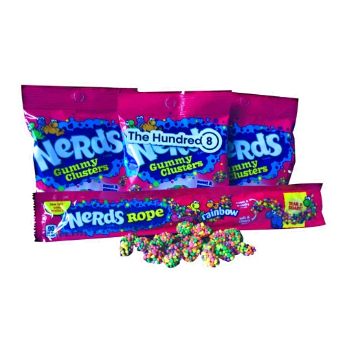 HUNDRED8 3 Nerd Gummy Clusters 3 oz. Variety Pack | Total 9 Oz with Rainbow Nerd Rope THE HUNDRED8 Magnet [4 Items]
