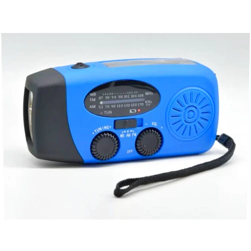 WYBYYDS Weather Radio Solar Emergency Manual Crank Self Powered Radio with Flashlight Emergency Portable Multiband Radio(Blue)