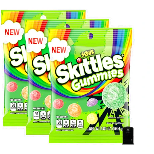 Hairless Brush Skittles Sour Gummies Peg Bags, 5.8 Ounce (Pack of 3)