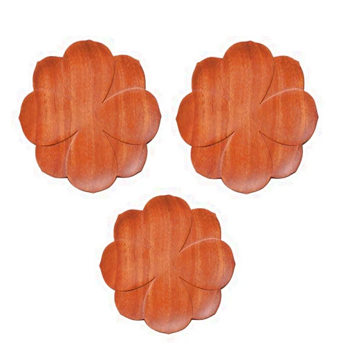 Ohsail 3PCS Flower Wooden Coasters for Drinks Red Sandalwood Lotus Coasters 3.7in Wooden Coffee Mat Anti-Scald Heat Insulation for Tableware Bowl Plate Tiny Teapot