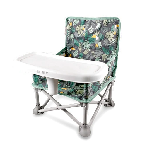 Bright Starts Summer by Bright Starts Pop 'N Sit Portable Booster Chair, Floor Seat, Indoor/Outdoor Use, Compact Fold, Jungle Botanical, 6 Mos - 3 Yrs