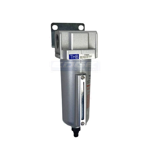 THB HEAVY DUTY INDUSTRIAL RATED HIGH FLOW PARTICULATE FILTER, IN-LINE WATER TRAP FOR COMPRESSED AIR LINE SYSTEMS, 5 MICRON WITH METAL BOWL AND AUTO DRAIN (3/4