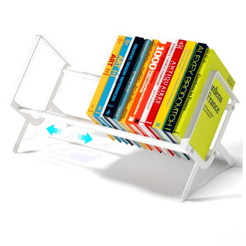 MZYOUHUO Adjustable Tabletop Bookshelf, Tilting Bookshelf for Small Spaces, Metal Shelf with Expandable Size 16.5-28 Inch, Perfect for Organizing Books, Magazines, Vinyl Record,Files (White)