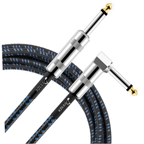 Donner Guitar Cable 10 ft, Premium Electric Instrument Bass Cable AMP Cord 1/4 Right Angle to Straight Black Blue