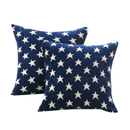 Sunday Praise Set of 2 Soft Chenille Decorative Throw Pillow Cover Case Geometric Stars Accent Square Cushion Cover Case Sham for Couch Sofa Bed Car 20 x 20 Inch 50x50cm (Blue)