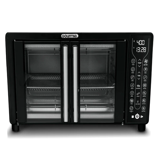 Gourmia Toaster Oven Air Fryer Combo 17 cooking presets 1700W french door digital air fryer oven 24L capacity accessories, convection rack, baking pan tray recipe book GTF7460,Large,Black
