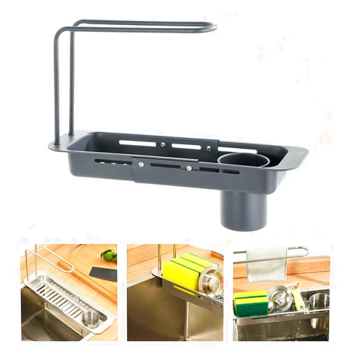 BQLQBQLQ 2024 New Updated Telescopic Sink Storage Rack,Stainless Steel Draining Rack,Expandable Sponge Holder for Kitchen Sink,Dish Drying Rack for Kitchen Counter, Kitchen Sink Faucet Organizer (gray)
