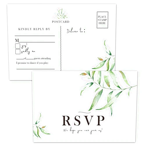 Giftideaworkshop 50 RSVP Postcards, Rsvp Cards for Wedding, Bridal Shower, Baby Shower, Greenery RSVP Response Cards, 4 x 6 Inches.