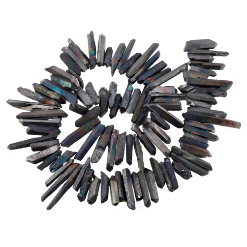 mookaitedecor Titanium Coated Rock Crystal Quartz Crystal Points Loose Beads Sticks Spikes Top Drilled 15 inches Strand