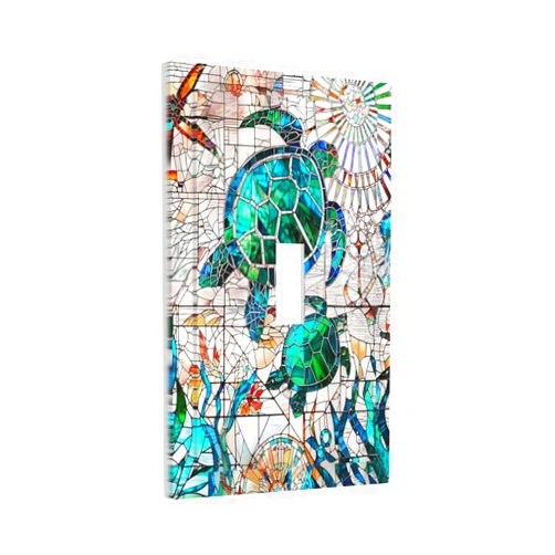 Uniswpate Nautical Teal Green/Blue Sea Turtles Beach Decorative Light Switch Cover 1-Gang Single Toggle Wall Plate Summer Ocean Marine Starfish Animals Electrical Device Outlet Switch Faceplate Cover Jumbo Size