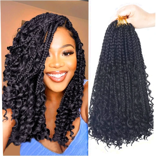 Diha Goddess Bohemian Box Braids Crochet Hair - 14 Inch Curly Ends, 8 Packs Synthetic Braiding Hair Extensions for Black Women (14 Inch, 1B)