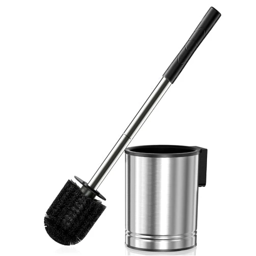 HAMITOR Toilet Bowl Brush Set: Stainless Steel Rustproof Bathroom Cleaning Accessories with Hidden Holder for Homemakers - Wall-Mounted Compact Toilet Scrubber Cleaner Kits for New Home & RV Silver