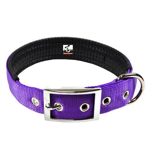 Downtown Pet Supply Deluxe Dog Collar - Padded Adjustable Dog Collar with Metal Buckle & D-Ring - Machine Washable & Water Resistant Thick Dog Collar - Purple - L - Large Dog Collar
