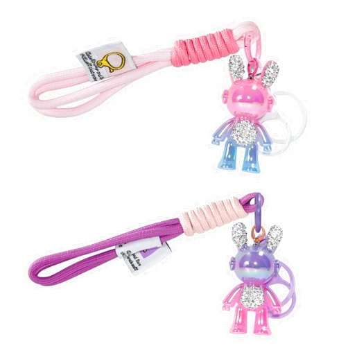 XODITO 2 Pcs Unique Rabbit Keychain Wristlet, Friends Couple Key Chains, Crystal Bing Accessories for Wallet, Handbag
