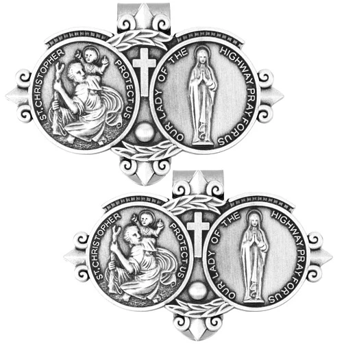 Frienda St Christopher Medal for Car St Christopher Catholic Visor Clip for Car Our Lady of The Highway Visor Clip Silver Car Driver Visor Clips Saint Christoper Clips for Cars Driving Decorations(2 Pieces)