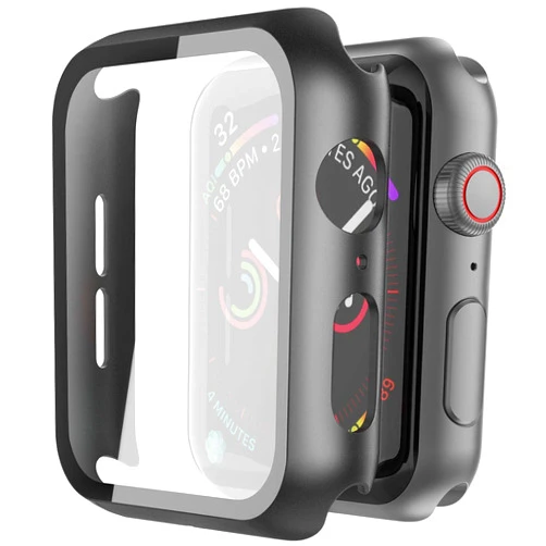 Misxi 2 Pack Hard PC Case with Tempered Glass Screen Protector Compatible with Apple Watch SE 2 (2024) SE Series 6 Series 5 Series 4 44mm, Black