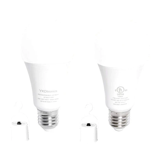YKDtronics Emergency Lights YKDtronics 5W Backup LED Light Bulbs with Rechargeable Battery for Daily Use, Power Outage, Camping, Hurricane, Disaster Planning, 500Lumens 40W Equivalent Soft White 3000K 2Pack Soft White/3000K 2 Count (Pack of 1)