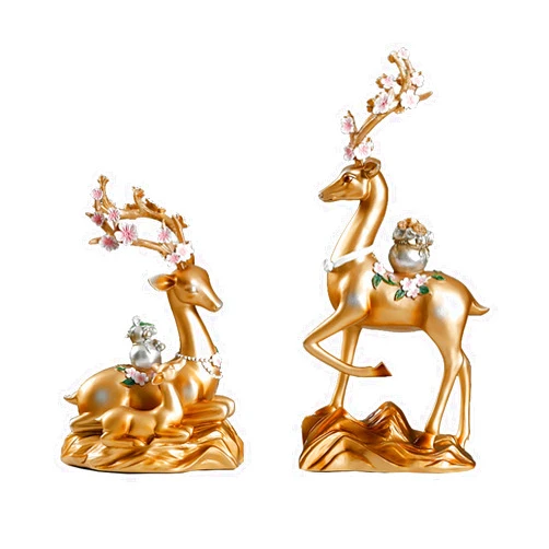 Xiangfushe Home Decoration Creative Living Room Deer Ornament Home Furnishing Decoration TV Cabinet Wine Cabinet Deer Statue Decoration Feng Shui Lucky Deer Crafts Crafts Gifts (Color : Gold)