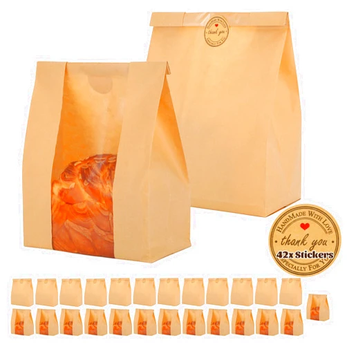Jadairy Bread Bags for Homemade Bread Sourdough Bread Bags Large Bakery Bags with Seal Stickers (25 Pack, 13.7x8.2x3.5 inch, Thank you stickers)