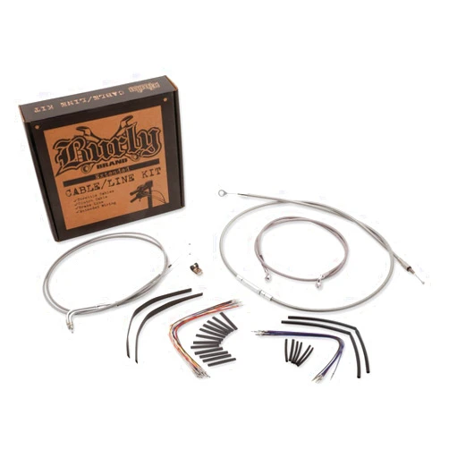 Burly Brand 16&Prime, Braided Stainless Ape Hanger Cable/Brake/Wiring Kit for Models w/Cruise Control B30-1083