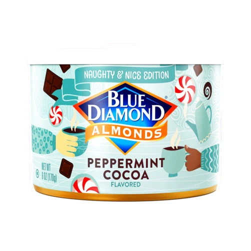 Blue Diamond Almonds, Peppermint Cocoa Holiday Snack Nuts, 6 Oz(Pack of 1),Resealable Can