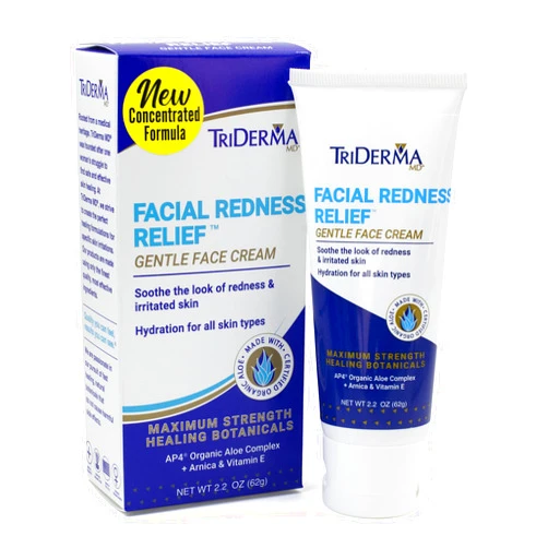 TriDerma Facial Redness Relief Gentle Face Cream, Soothing & Relieving Daily Moisturizer for Redness, Repair Uneven Skin Tone, Irritated or Sensitive Skin | Day/Night | (2.2 Oz. Tube)