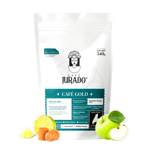 Cafe Jurado Café Jurado, Colombian GESHA Gold Edition, Whole Bean, Specialty Colombian Coffee, Citrus Notes, Best Colombian Coffee, Medium Roast Coffee - 11.9 Ounces