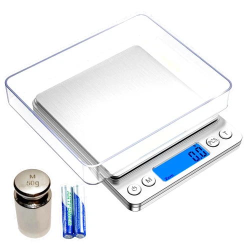 HNZYFUTA Digital Food Gram Scale Mini Pocket Scale for Food Ounces and Grams,Baking,Cooking,Kitchen and Small Items,Tare Function,2Trays,LCD Display (Batteries Included) Silver (3000g-silvery)