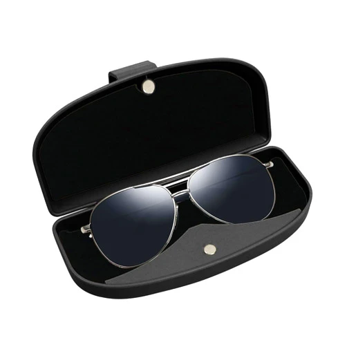 KITUREK Car Sun Visor Sunglasses Case, Glasses Storage Protective Box, Eyewear Hard Shell Eyeglasses Organizer, Magnetic Closure&Double Card Clamp (Black)