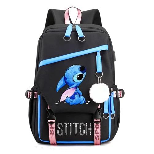 CUSALBOY Fashion Trend Backpack Anime Cosplay Laptop Backpack With USB and Cute Cartoon Pattern (blue)