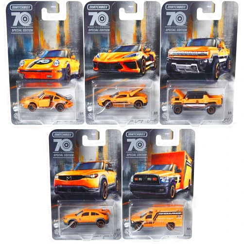 Matchbox 2023 70th Anniversary Special Edition Moving Parts Complete Set of 5 Diecast Vehicles from HMV12-956A Release