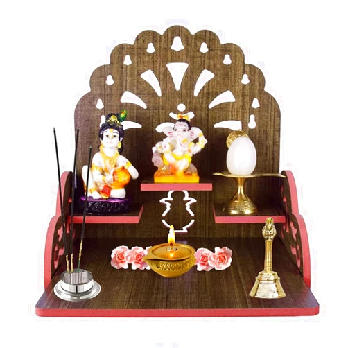 Primefair Handmade Beautiful Wooden Temple/Home Temple/Puja Mandir/Wall Hanging and Table Top Home Mandir Temple/Home Art & Craft Engineered Wood Home Wall Temple (BROWN-395)