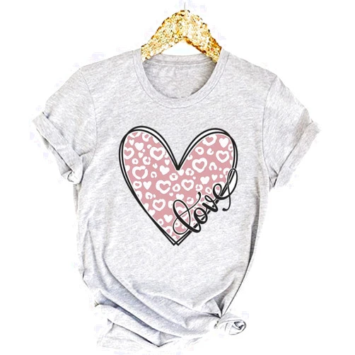 Kfulemai Womens Valentines T-Shirt Print Graphic Tees Cute Love Heart Shirts Casual Short Sleeve
