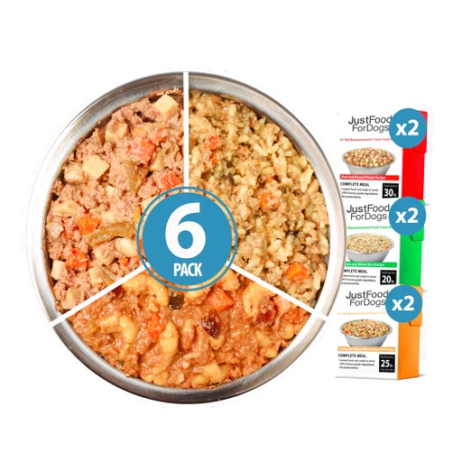 JustFoodForDogs Pantry Fresh Wet Dog Food Variety Pack, Complete Meal or Dog Food Topper, Beef, Chicken, & Turkey Human Grade Dog Food Recipes - 12.5 oz (Pack of 6)