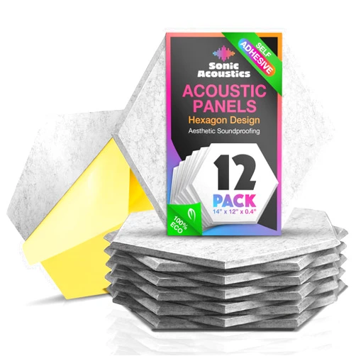 Sonic Acoustics Self-adhesive 12 Pack Hexagon Acoustic Panels, 14
