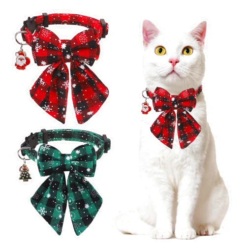 DILLYBUD Christmas Cat Collar with Bells & Cute Pendant- Cat Collar Breakaway with Removable Bow Tie for Girl Boy Cats, 2 Pack Holiday Kitten Collar Safety Adjustable, Ideal for Xmas Female Male Pets