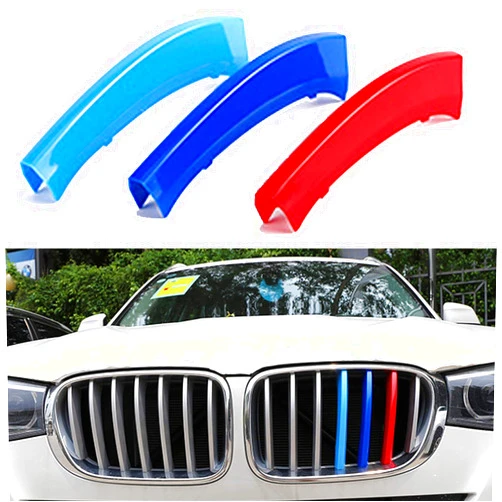 HUAPX Tri-Colored Grille Insert Trims, 1Set(3pcs) W/Standard Front Stripe Grille Insert Trims Comaptible for 2011-2017 BMW F25 X3/2014-2017/2018 F26 X4 Center Kidney Grill (7Beams)