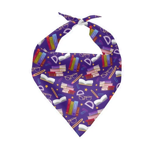 KEIAHUAN Dog Bandanas Washable Cotton Handkerchief Scarf Triangle Bandana for Small Medium Large Dogs One Pack, Book Pencil Glasses Printed