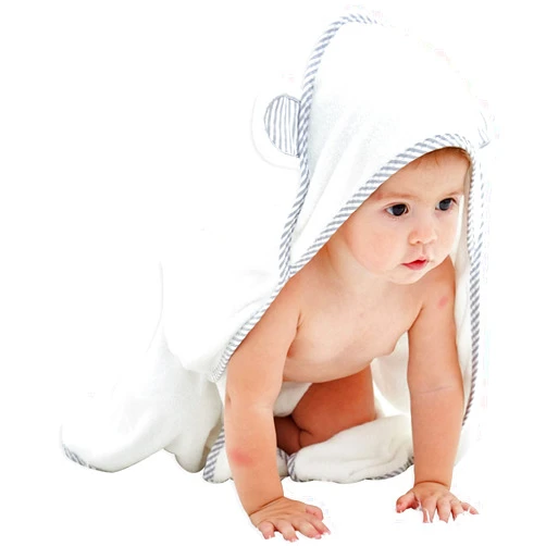 HIPHOP PANDA Hooded Towel - Rayon Made from Bamboo, Bath Towel with Bear Ears for Newborn, Babie, Toddler, Infant - Absorbent Large Baby Towel - White, 30 x 30 Inch
