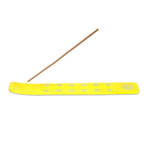 Bless International Bless-International Traditional-Handmade-Burner Wooden-Incense-Stick-Holder Ash-Catcher-Stand for-Aromatherapy-Meditation-Yoga (Positivity Yellow) 10 Inches, Pack of 1