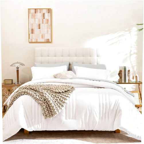 Smoofy King Size Comforter Set 7 Pieces, White King Bedding Set with Vertical Stripe, King Comforter Set Bed in a Bag for All Seasons, Lightweight Fluffy King Bed Set with Sheets, Pillowcases & Shams