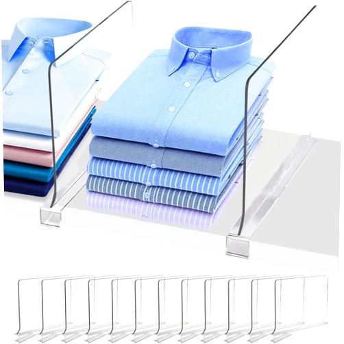 TONGTLAN XINYINGHUI Acrylic Shelf Dividers for Closet Organization, Closet Shelf Organizer Closet Organizer for Bedroom, Closet Dividers for Shelves Clear Acrylic Shelf Dividers Clothing Divider Shelf (Clear,12 Pack)