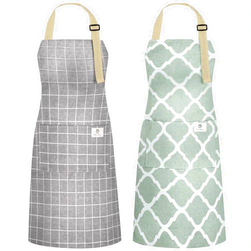 NLUS 2 Pack Kitchen Cooking Aprons, Adjustable Bib Waterproof Chef Apron with 2 Pockets for Men Women(Green Plaid/Grey Plaid)