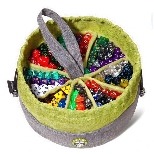 CardKingPro Monstrous - Dice Bag with 8 Pockets - Gray/Green - Huge Capacity 500+ Dice - Great for Dice Hoarders