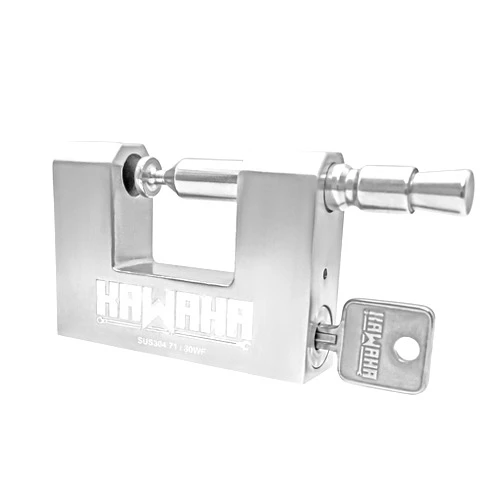 KAWAHA 71/80KD-3SK Stainless Steel D-Shaped Heavy Duty Padlock with Key for Garage Door, Containers, Shed and Warehouse (3-1/8 inch, Keyed Different - 3 Stainless Steel Keys)